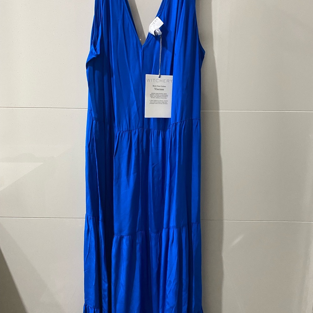 BNWT Witchery Bright Blue Tiered Vneck Dress Size 12 - Picture 4 of 6